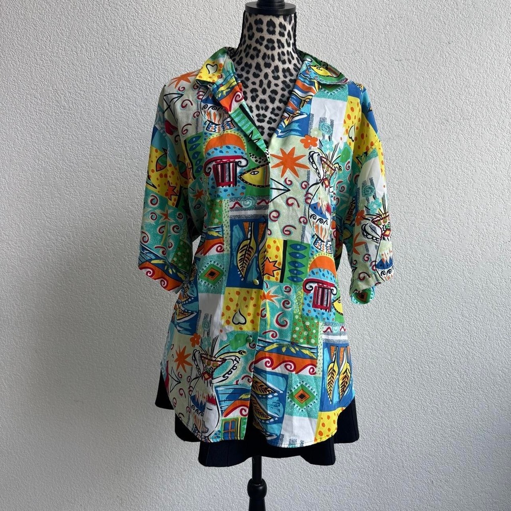 Le Caviar Multicolored abstract button-up blouse